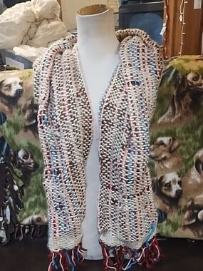 No Label Chunky Multicolor Knit Scarf with Fringe